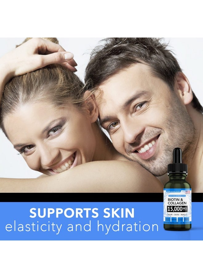 Super Natural Goods - Liquid Biotin & Collagen Hair Growth Drops 15000Mcg (4Oz) Supports Hair Growth Radiant Skin Strong Nails Healthy Skin Nail & Hair Supplement High Potency Supplements Vitamins For Women & Men - Image 1