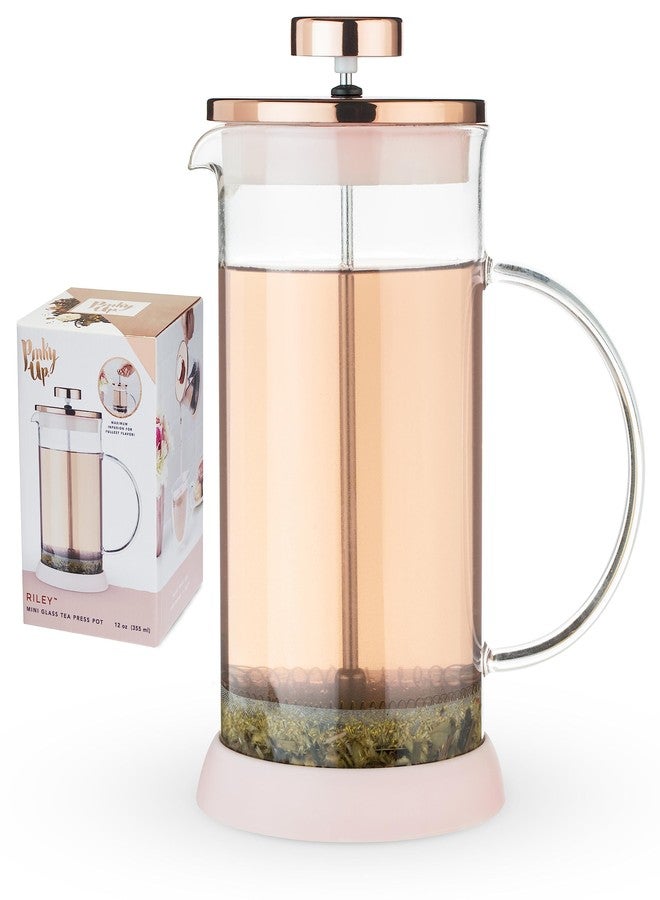Pinky Up Riley Mini Glass Tea Press Pot, Coffee Maker, French Press for Loose Leaf Tea and Coffee, Hot or Iced Beverage Brewer, 12 oz, Pink - Image 1