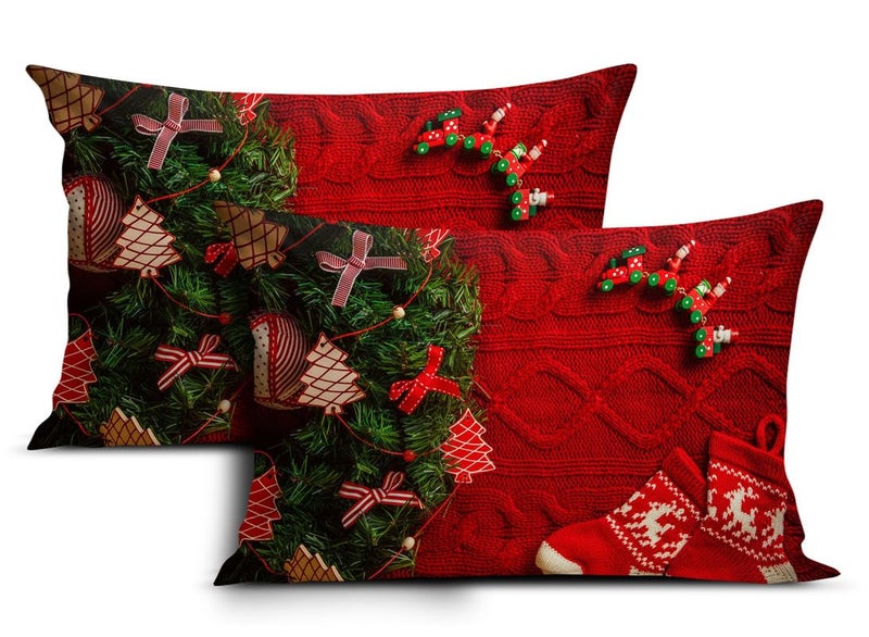 BMRGIFTS Soft Fabric Designer Decorative Printed Merry Christmas Theme Pillow Cover Xmas Decorations for Sofa Living Bed Room Set of 2, 12x18 inch Multi (CHMPC63) - Image 2