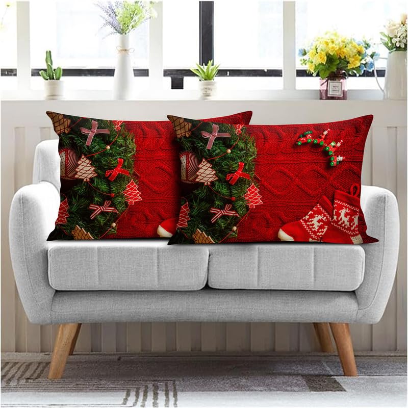 BMRGIFTS Soft Fabric Designer Decorative Printed Merry Christmas Theme Pillow Cover Xmas Decorations for Sofa Living Bed Room Set of 2, 12x18 inch Multi (CHMPC63) - Image 1