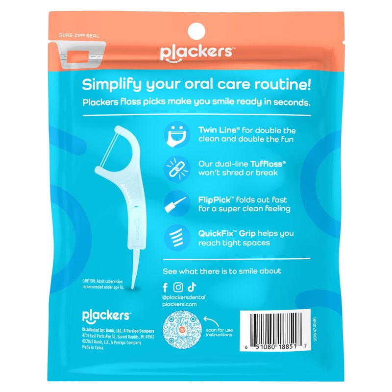 Plackers Twin-Line Dental Flossers, Advanced Whitening and Dual Action Flossing System, Easy Storage, Super Tuffloss, 2X The Clean, Cool Mint Flavor, 150 Count (Pack of 4) - Image 5