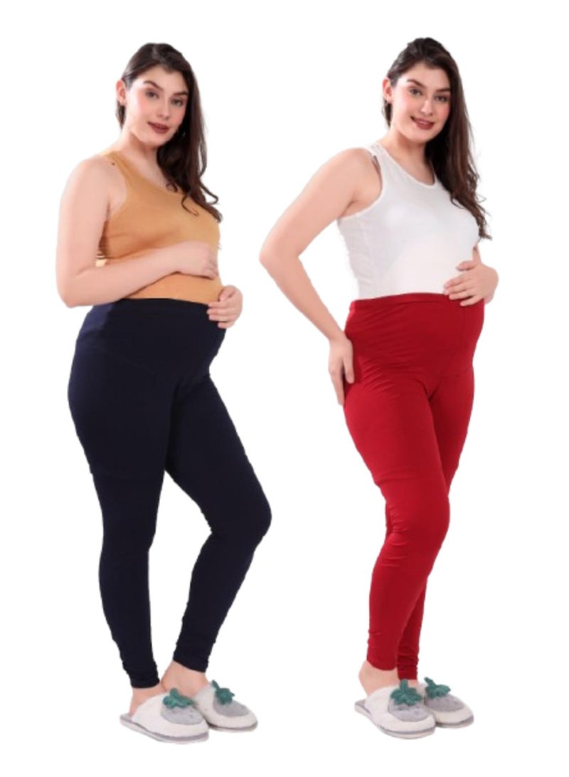 TUMMY Pack of 2 Viscose Solid High Waist Maternity Leggings - Image 1