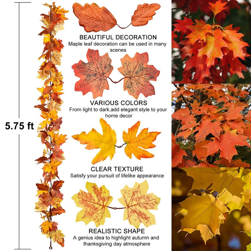 Dearhouse 2 Pack Fall Garland Maple Leaf  5.9Ft/Piece Hanging Vine Garland Artificial Autumn Foliage Garland Thanksgiving Decor For Home Wedding Fireplace Party Christmas (Yellow) - Image 2