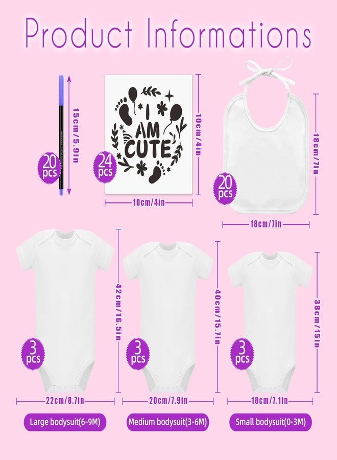 Aisharery 74 Pcs Baby Shower Games DIY Kit 20 Baby Feeder Bibs 9 White Bodysuits 24 Stencils 20 Fabric Markers 1 Sign - Image 4