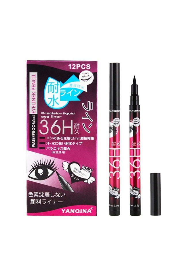 Gnker Eyeliner Waterproof Professional Liquid Long Lasting Cosmetics Eye Liner Pen Black 12 Pcs - Image 1