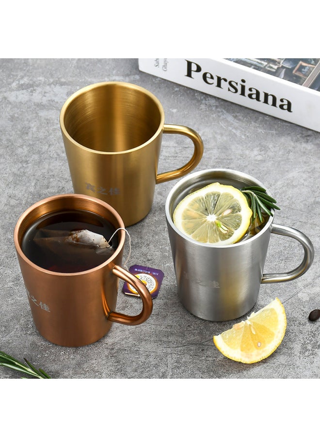 Korean-style 304 Stainless Steel Double-layer Water Cup With Handlebar Beer Cup Insulated Household Coffee Mug Restaurant Mouth Cup-Color:304 With Handle -Capacity:550ml  - Image 5