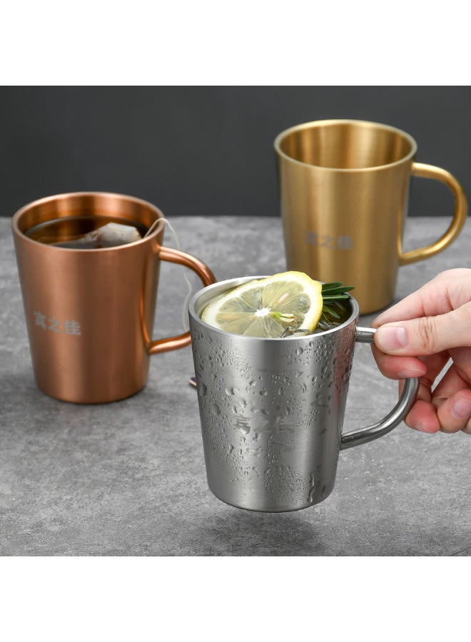 Korean-style 304 Stainless Steel Double-layer Water Cup With Handlebar Beer Cup Insulated Household Coffee Mug Restaurant Mouth Cup-Color:304 With Handle -Capacity:550ml  - Image 4
