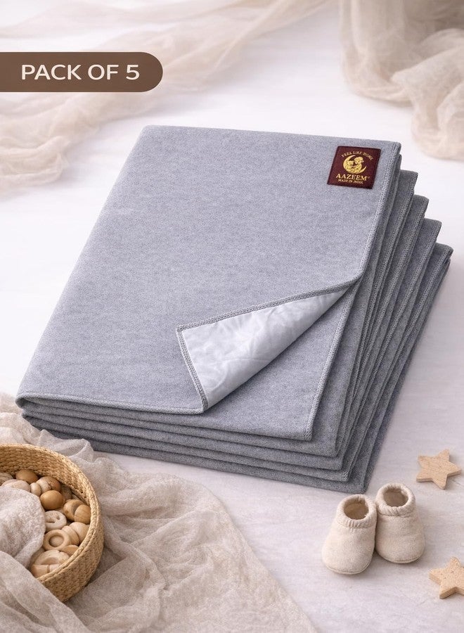 Aazeem Anti-Piling Fleece Extra Absorbent Instant Dry Sheet |Baby Bed Protector, Waterproof Baby Sheet|Washable|Perfect for Kids|Cotton Terry|Grey| Small Size |Set of 5| - Image 2