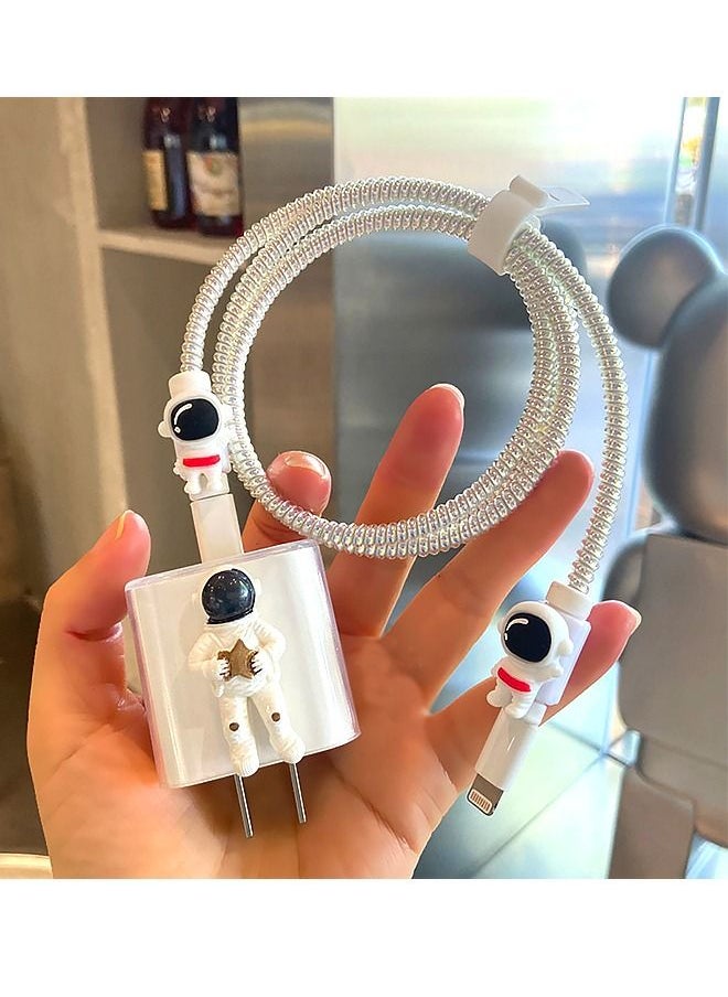 Generic Astronaut Themed Flexible Silicone Cable Protector For iPhone, Touch Comfortable, Reduce The Risk of Fraying and Breaking, Charger Protector Cover Compatible With 18W/20W iPhone Charger(White)  - Image 1