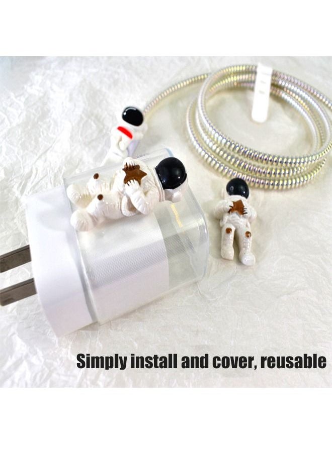 Generic Astronaut Themed Flexible Silicone Cable Protector For iPhone, Touch Comfortable, Reduce The Risk of Fraying and Breaking, Charger Protector Cover Compatible With 18W/20W iPhone Charger(White)  - Image 5