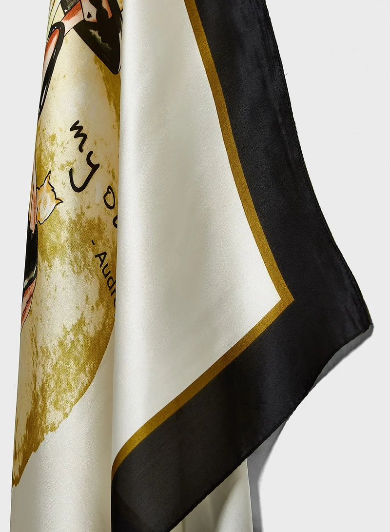 Ginger Slogan Illustration Silk Scarf