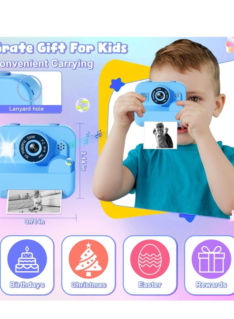 طباعة فورية لكاميرا الأطفال GKTZ - صورة كاميرا مزدوجة 1080 بكسل HD فيديو، عيد ميلاد للأولاد والبنات، كاميرا رقمية للأطفال الصغار مع 3 ورق طباعة، ألعاب محمولة للأطفال من سن 3 إلى 12 عامًا - Image 2
