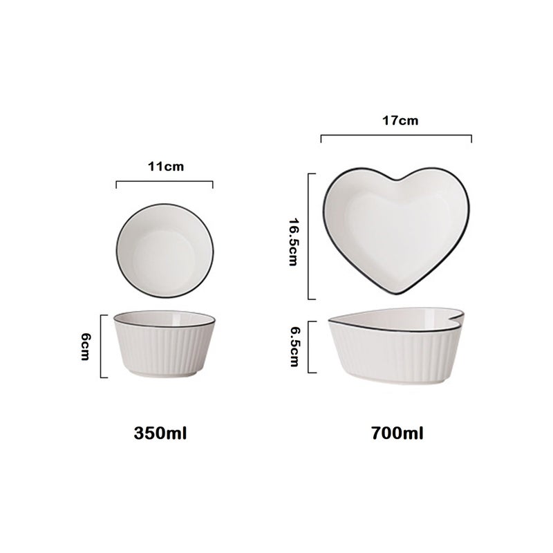 OLWICK® Heart Shaped Ceramic Bowls, Set of 5, Microwave Safe Soup, Rice, Noodle, & Fruit Bowls, Perfect for Home & Restaurant Use - Image 4