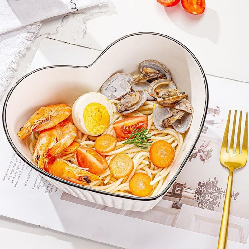 OLWICK® Heart Shaped Ceramic Bowls, Set of 5, Microwave Safe Soup, Rice, Noodle, & Fruit Bowls, Perfect for Home & Restaurant Use - Image 5