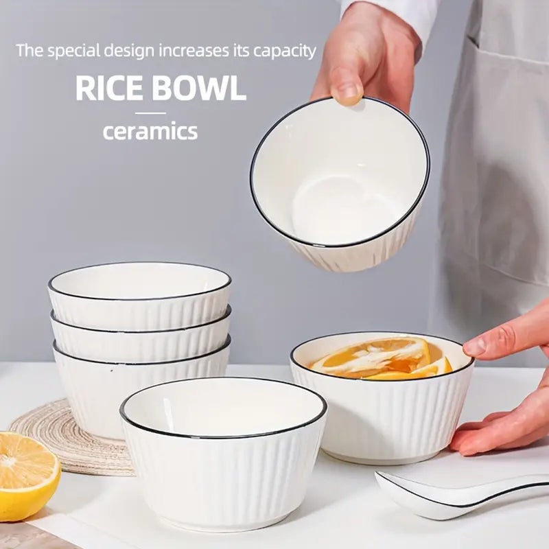 OLWICK® Heart Shaped Ceramic Bowls, Set of 5, Microwave Safe Soup, Rice, Noodle, & Fruit Bowls, Perfect for Home & Restaurant Use - Image 3