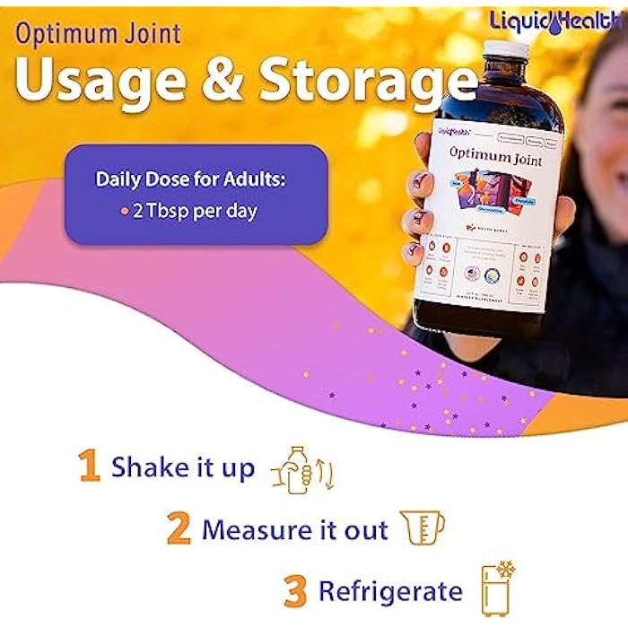 LIQUIDHEALTH Optimum Joint Support Supplement with Glucosamine, Chondroitin, MSM, Hyaluronic Acid - Triple Strength Liquid Vitamins, Gluten-Free, Dairy-Free, Soy-Free Joint Juice, Made in USA (32 oz) - Image 4