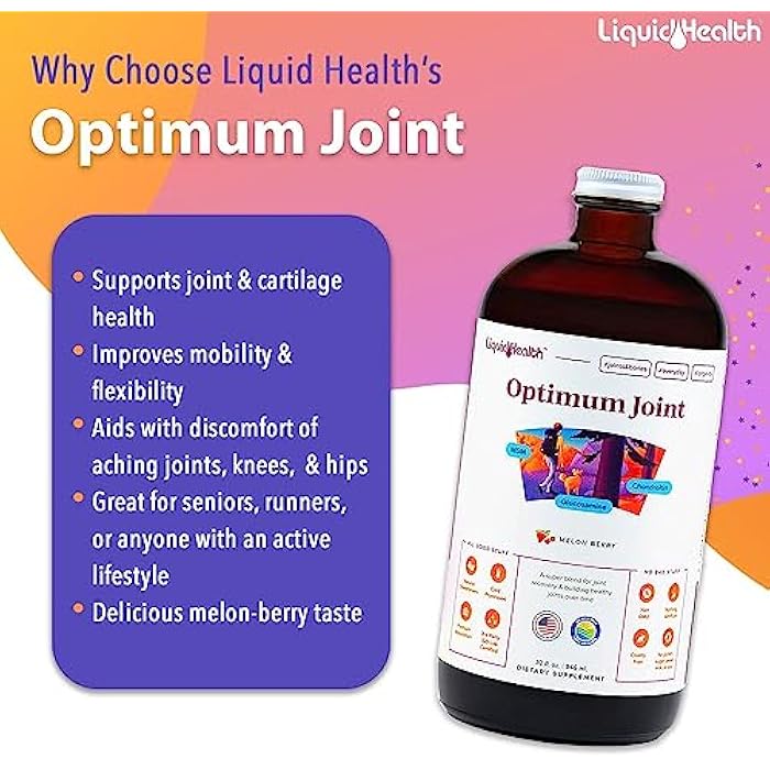LIQUIDHEALTH Optimum Joint Support Supplement with Glucosamine, Chondroitin, MSM, Hyaluronic Acid - Triple Strength Liquid Vitamins, Gluten-Free, Dairy-Free, Soy-Free Joint Juice, Made in USA (32 oz) - Image 3