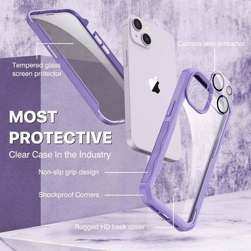 CENHUFO Privacy for iPhone 14 Plus Case, Full Body Phone Case with Built-in 9H Tempered Glass Privacy Screen Protector and Camera Lens Protector, Anti Peep Shockproof Bumper Clear Cover - Purple Classic trendy design picks - Image 3
