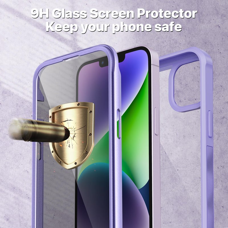CENHUFO Privacy for iPhone 14 Plus Case, Full Body Phone Case with Built-in 9H Tempered Glass Privacy Screen Protector and Camera Lens Protector, Anti Peep Shockproof Bumper Clear Cover - Purple Classic trendy design picks - Image 4