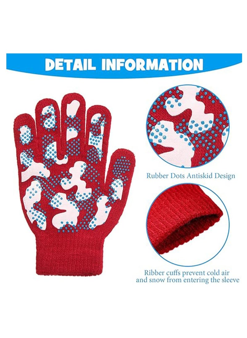 Stretchy Winter Gloves for Kids, Camouflage Full-Finger Design for Boys Ages 5-8, Soft and Warm Acrylic  Spandex Material, Cool Colors, Medium Size (6 Pairs) - Image 2