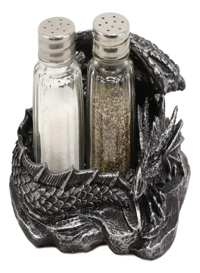 Ebros Gift Fire Spice Gothic Medieval Sleeping Dragon Salt And Pepper Shakers Holder Figurine Set 5.75"L As Dungeons And Dragons Medieval Fantasy Kitchen Decor Accent - Image 1