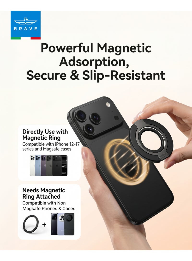بريف حامل هاتف مغناطيسي MagSafe ثلاثي في واحد مع حلقة إصبع وحامل قابل للطي – حامل سيليكون قوي مزدوج الجوانب مضاد للسقوط، متوافق مع الشحن اللاسلكي، حامل هاتف مغناطيسي قابل للإزالة، متوافق مع هواتف آيفون سبعة عشر / ستة عشر / خمسة عشر / أربعة عشر / ثلاثة عشر / اثنا عشر وسامسونج جالاكسي إس خمسة وعشرين / إس أربعة وعشرين / إس ثلاثة وعشرين / إس اثنان وعشرين وجميع هواتف أندرويد – أسود - Image 5