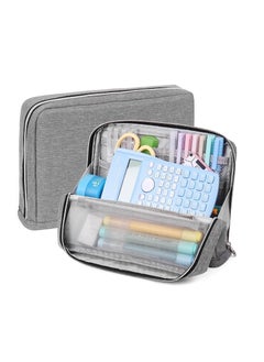 Standing Pencil Case, Big Capacity Pencil Pouch, Large Stationery Organizer Bag, Canvas Office School Supplies, for Primary, Middle, College Students Girls Boys, Grey