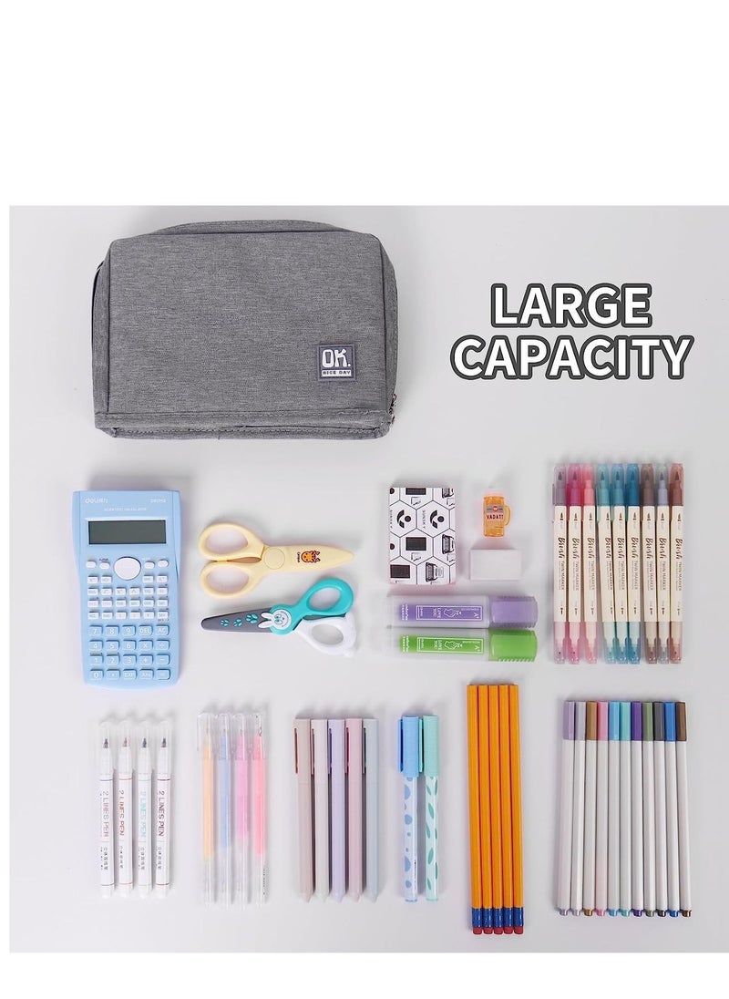 SYOSI - Standing Pencil Case, Big Capacity Pencil Pouch, Large Stationery Organizer Bag, Canvas Office School Supplies, for Primary, Middle, College Students Girls Boys, Grey - Image 1