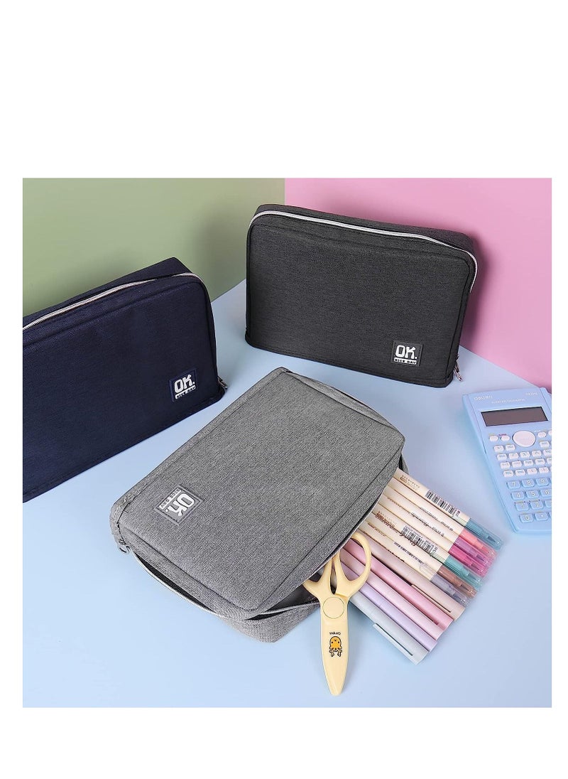 SYOSI - Standing Pencil Case, Big Capacity Pencil Pouch, Large Stationery Organizer Bag, Canvas Office School Supplies, for Primary, Middle, College Students Girls Boys, Grey - Image 1