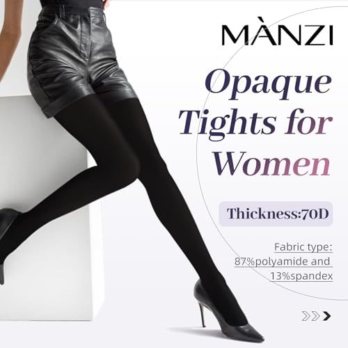 MANZI 1 Pairs Run Resistant Control Top Panty Hose Opaque Tights, Medium, Black - Image 5