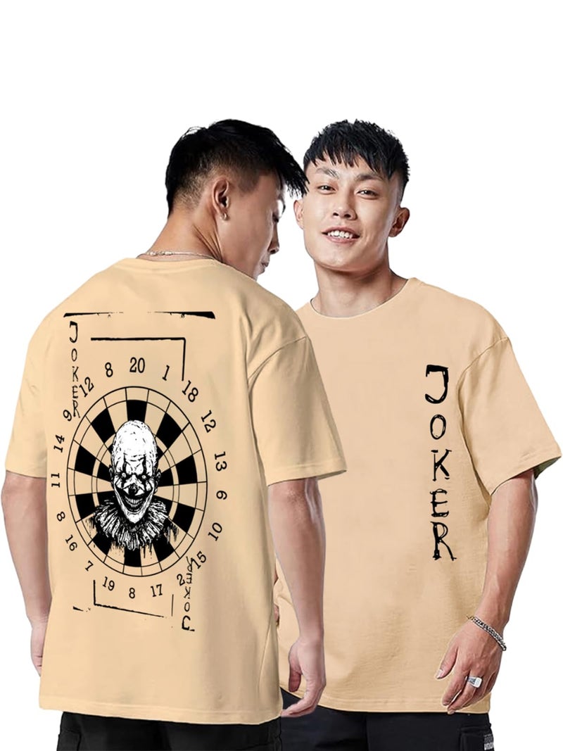 Veirdo® Pure Cotton Oversized Baggy Fit Joker Graphic Printed Beige T-Shirt for Men/Boys (OS_V_Joker_BG_M) - Image 1