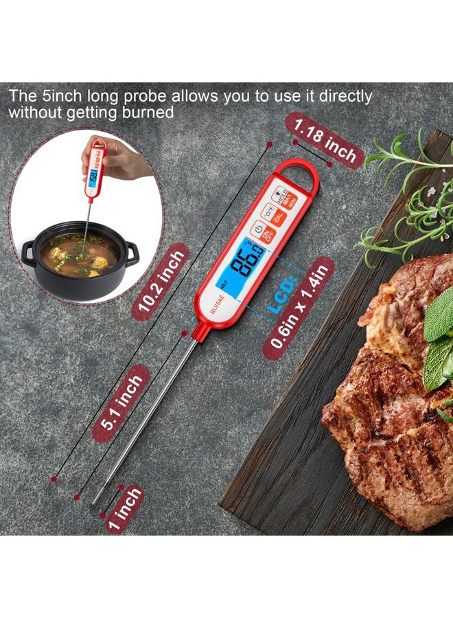 GLVSAE Digital Instant Read Meat Thermometer Waterproof Food Thermometer with 5.1 inch Long Probe for Food Cooking, Candy, BBQ, Liquid and Meat Temperature Measurement by GLVSAE (Red) - Image 5