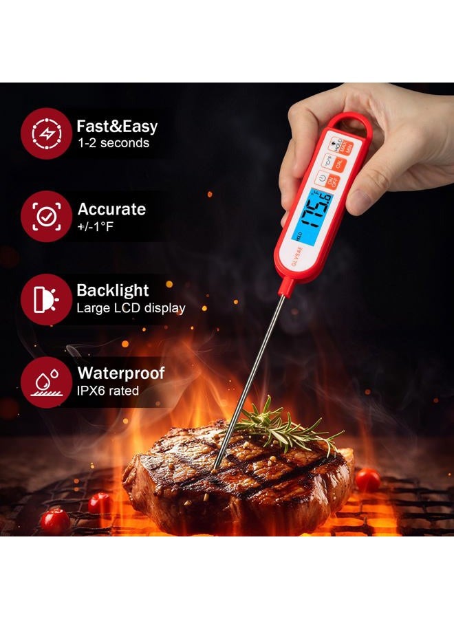 GLVSAE Digital Instant Read Meat Thermometer Waterproof Food Thermometer with 5.1 inch Long Probe for Food Cooking, Candy, BBQ, Liquid and Meat Temperature Measurement by GLVSAE (Red) - Image 2