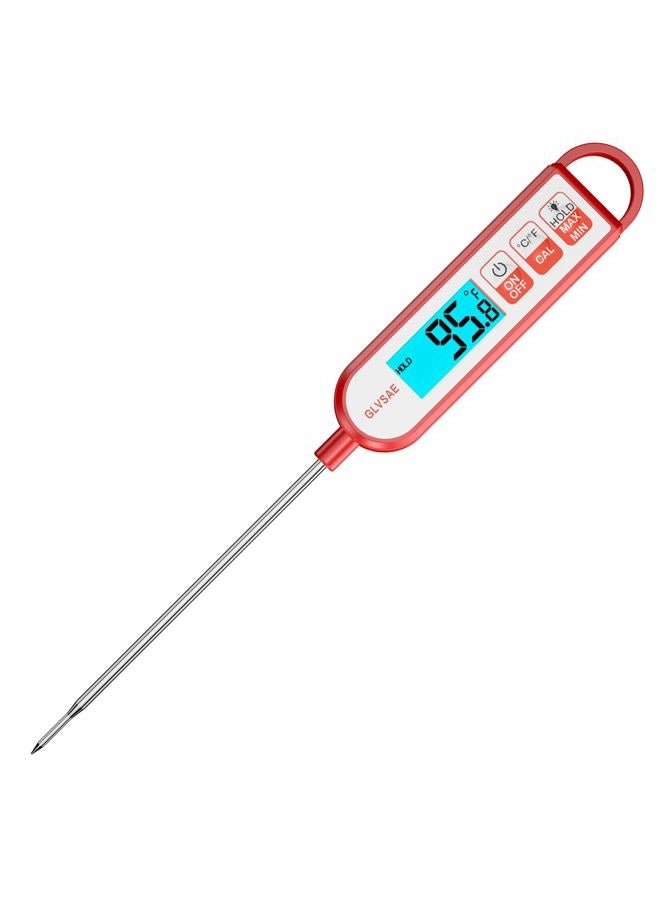 GLVSAE Digital Instant Read Meat Thermometer Waterproof Food Thermometer with 5.1 inch Long Probe for Food Cooking, Candy, BBQ, Liquid and Meat Temperature Measurement by GLVSAE (Red) - Image 1