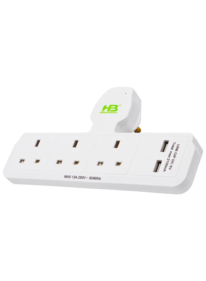 HOMEBEST HB Homebest 1 To 3 Adapter In PP Material, All Copper Inside With Fuse 2 USB ports  - Image 1