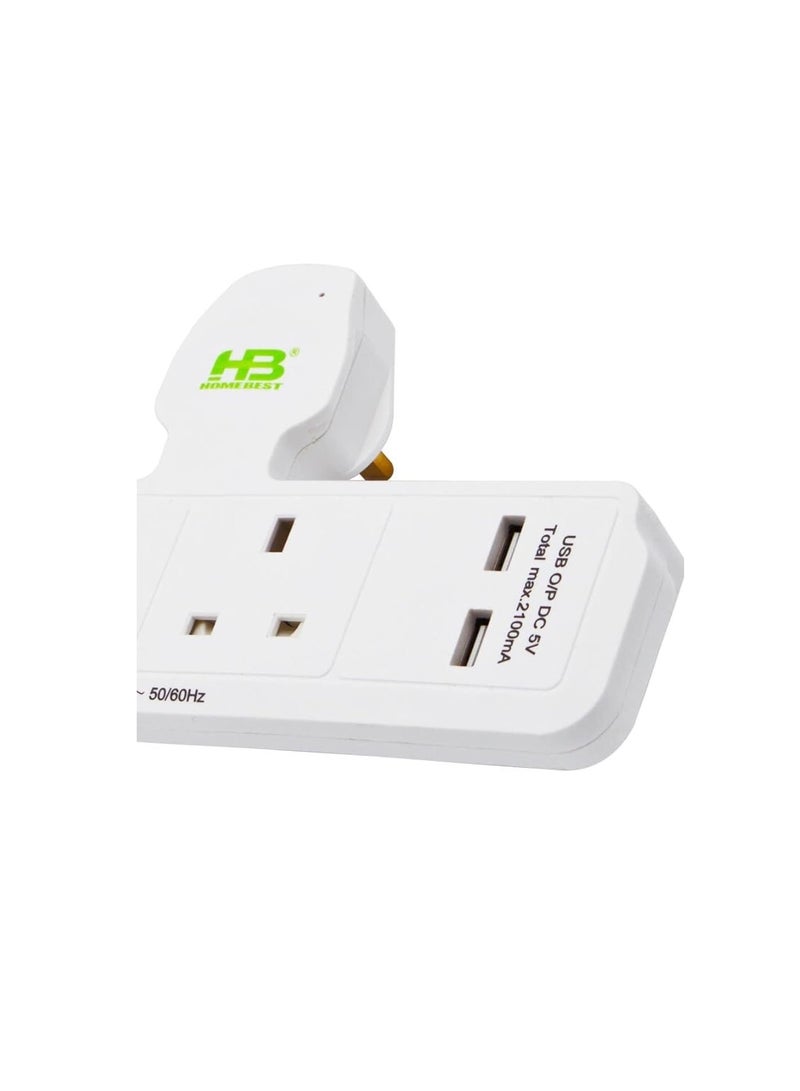 HOMEBEST HB Homebest 1 To 3 Adapter In PP Material, All Copper Inside With Fuse 2 USB ports  - Image 2