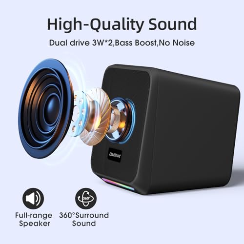 Uakinat Computer Speakers,with 7 Colorful RGB Lights, Headphone Jack, Enhanced Bass and Volume Control, PC Speakers USB Powered Gaming Speakers for Laptop Monitor PC Tablet Phone - Image 3