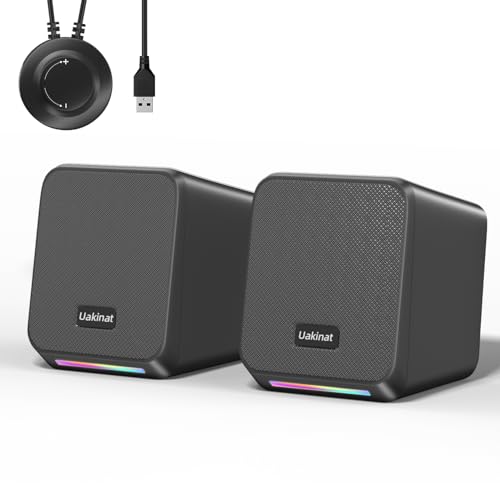 Uakinat Computer Speakers,with 7 Colorful RGB Lights, Headphone Jack, Enhanced Bass and Volume Control, PC Speakers USB Powered Gaming Speakers for Laptop Monitor PC Tablet Phone - Image 1
