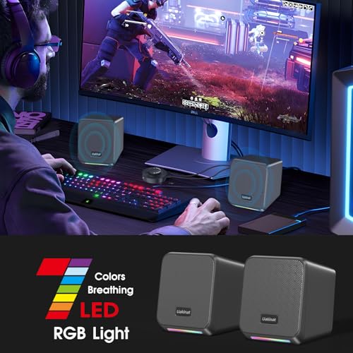Uakinat Computer Speakers,with 7 Colorful RGB Lights, Headphone Jack, Enhanced Bass and Volume Control, PC Speakers USB Powered Gaming Speakers for Laptop Monitor PC Tablet Phone - Image 4