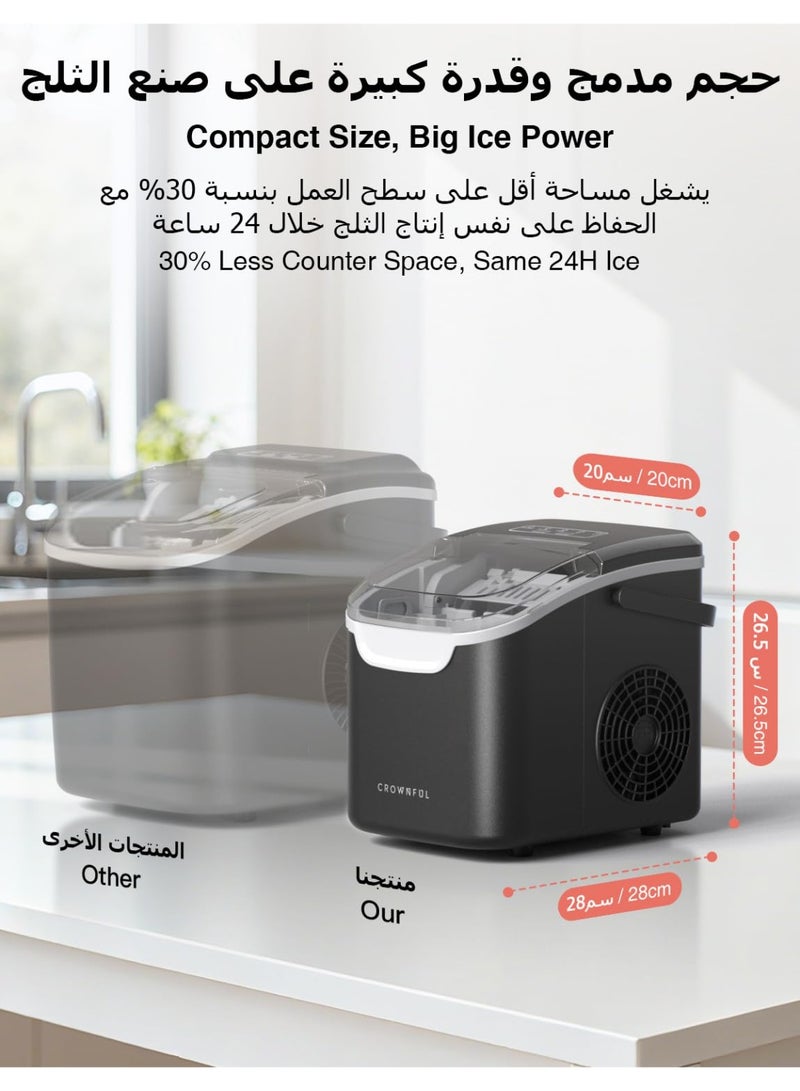 CROWNFUL Portable Countertop Ice Maker, 8 Cubes in 6 Mins, 12kg/Day, 2 Sizes, Self-Cleaning - Image 3