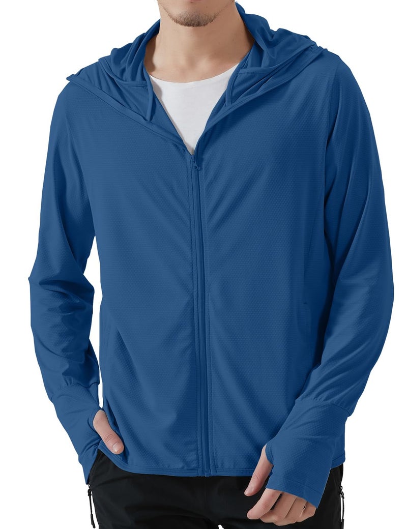 Locachy Men's UPF 50+ Sun Protection Outdoor Lightweight Full Zip Hoodie Jacket Long Sleeve Fishing Hiking Performance Shirt Dark Blue L - Image 1