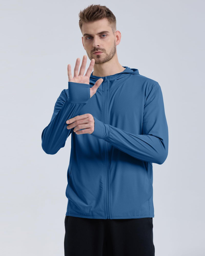 Locachy Men's UPF 50+ Sun Protection Outdoor Lightweight Full Zip Hoodie Jacket Long Sleeve Fishing Hiking Performance Shirt Dark Blue L - Image 3