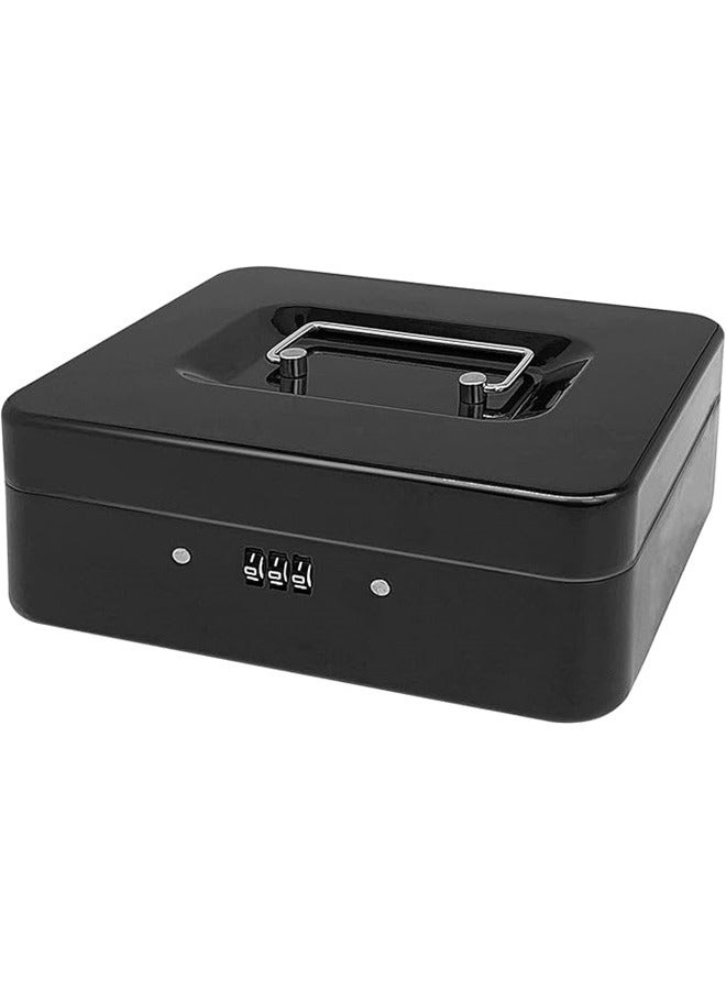 صندوق النقد الصلب مع قفل مزيج ، منظم أموال معدنية صغيرة مع صينية قابلة للإزالة ، صندوق تخزين نقدي مع غطاء قابل للقفل (أسود - 20*16*9cm) - Image 1