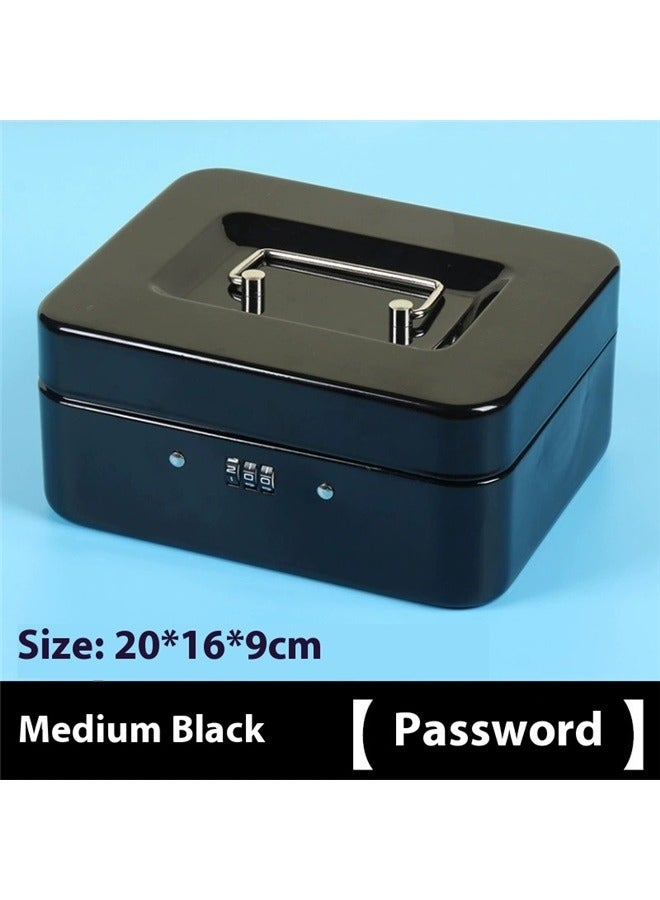 صندوق النقد الصلب مع قفل مزيج ، منظم أموال معدنية صغيرة مع صينية قابلة للإزالة ، صندوق تخزين نقدي مع غطاء قابل للقفل (أسود - 20*16*9cm) - Image 2
