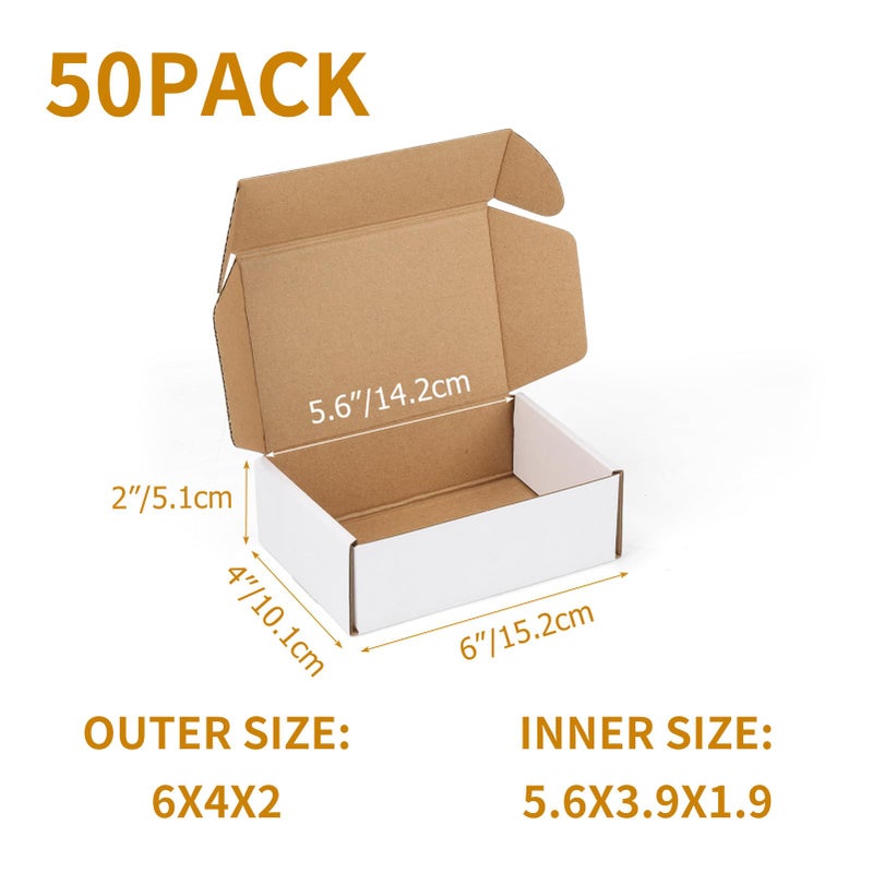 PHAREGE 6x4x2 Inch Shipping Boxes 50 Pack White, Tab Lock Tuck Top Mailer Boxes for Packaging Small Business, Cardboard Gift Boxes for Wrapping Mailing Present - Image 2