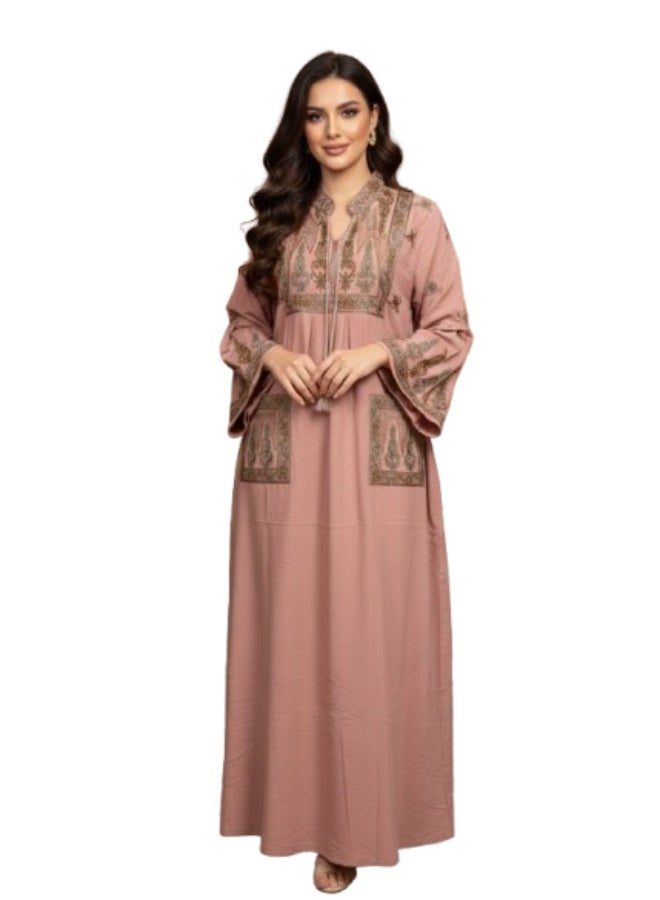 عباية نسائية مطرزة – خامه كتان – للخروج والاستقبال - Image 1