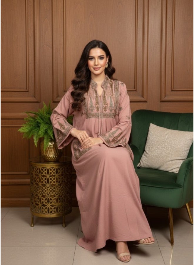 عباية نسائية مطرزة – خامه كتان – للخروج والاستقبال - Image 2