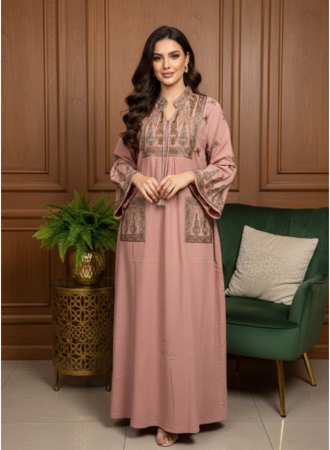 عباية نسائية مطرزة – خامه كتان – للخروج والاستقبال - Image 3