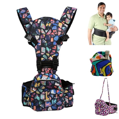 My Giraffe Hippy Snug 2-in-1 Hip Seat Baby Carrier with Detachable Top Part, Essentials Storage Space|Upto 20kgs|6 Carry Positions (Dino Print, Infant, Multicolor) - Image 4