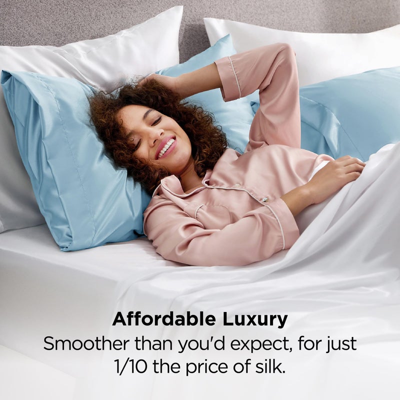 Bedsure Satin Pillowcase 2 Pack Similar to Silk Pillow Cases Standard Size, Pillow Case for Sleeping Women with Envelope Closure, Gifts for Women Men, Aqua, 20x26 Inches, 2pcs - Image 5